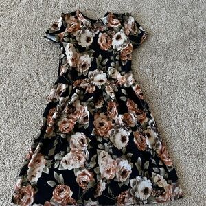 Soprano Pleated Fit and Flare Dress in Brown and Tan